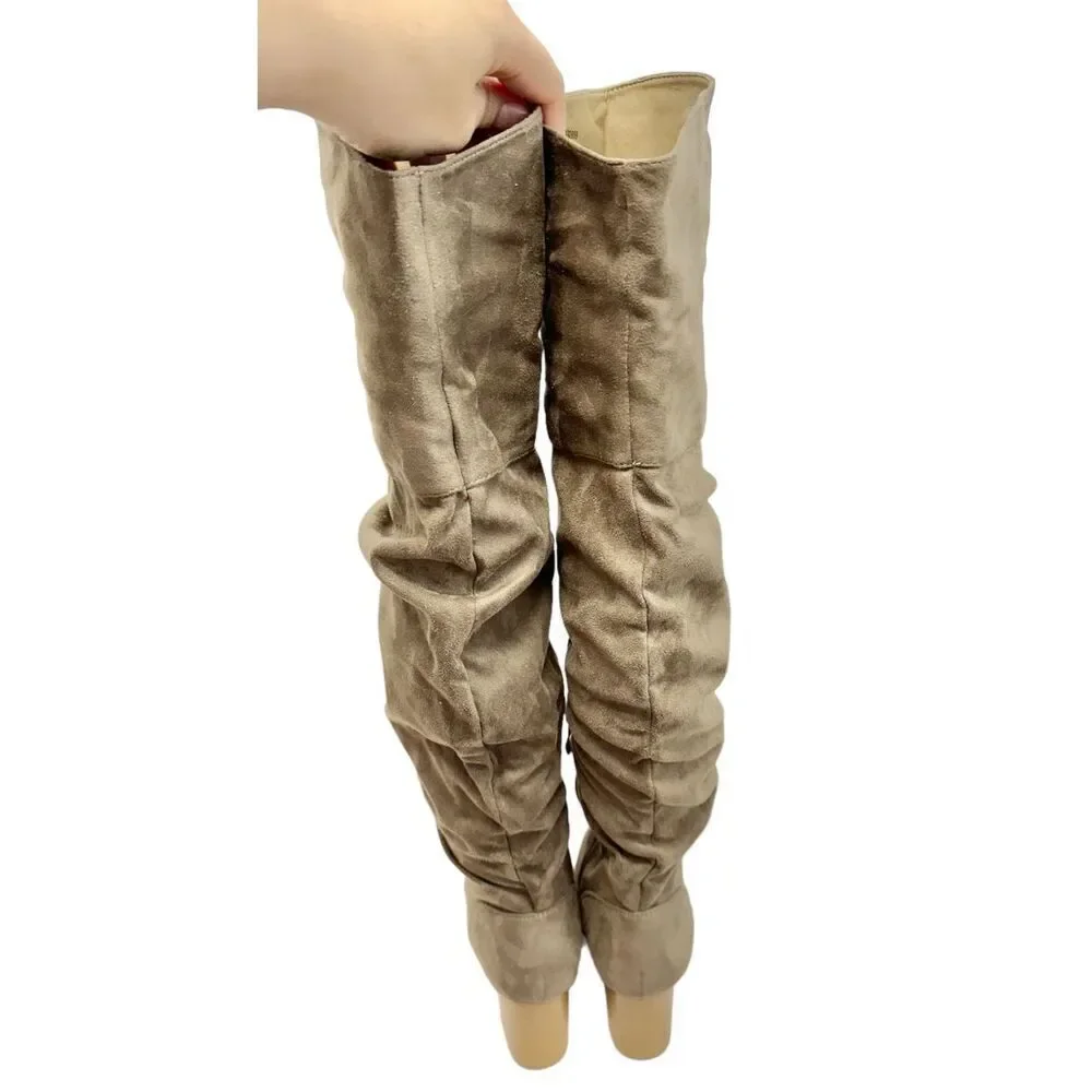 Journee Collection Over The Knee Boots Size 6 Vegan Leather Block Heel Round Toe